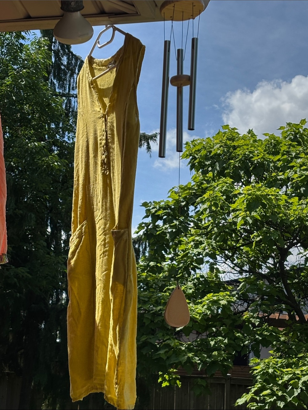59. Sleeveless Sunny Yellow Linen Mini Dress with Mother of Pearl Button Front - Picture 11 of 17